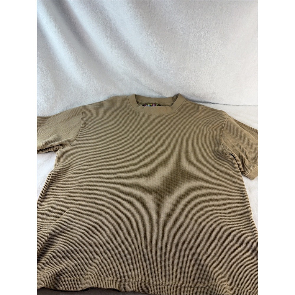 American Garage Beige Waffle Knit Thermal Crewneck T-Shirt Large Streetwear EUC